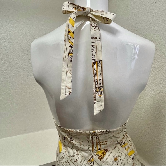 J.Crew Lighthouse Postcard Print Linen Halter Dress Sz 2 - Picture 3 of 12